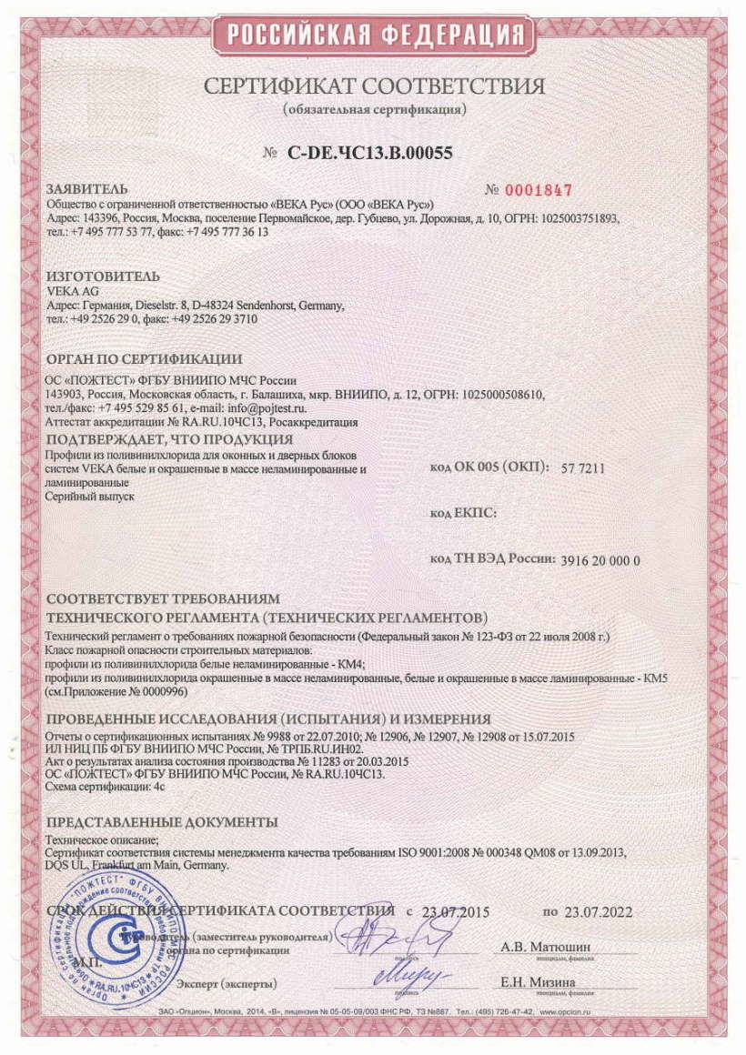 Пожарный сертификат на профиль